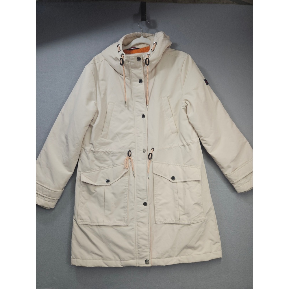 Tommy Hilfiger Womens Cream Hooded Parka Jacket Quilted Lining Medium